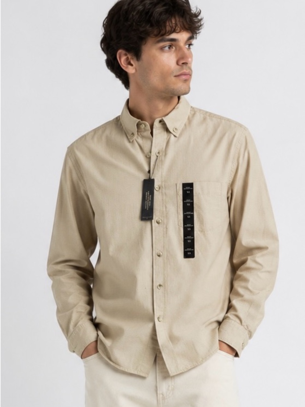 Banana Republic Factory Beige Button-Down Long Sleeve Shirt